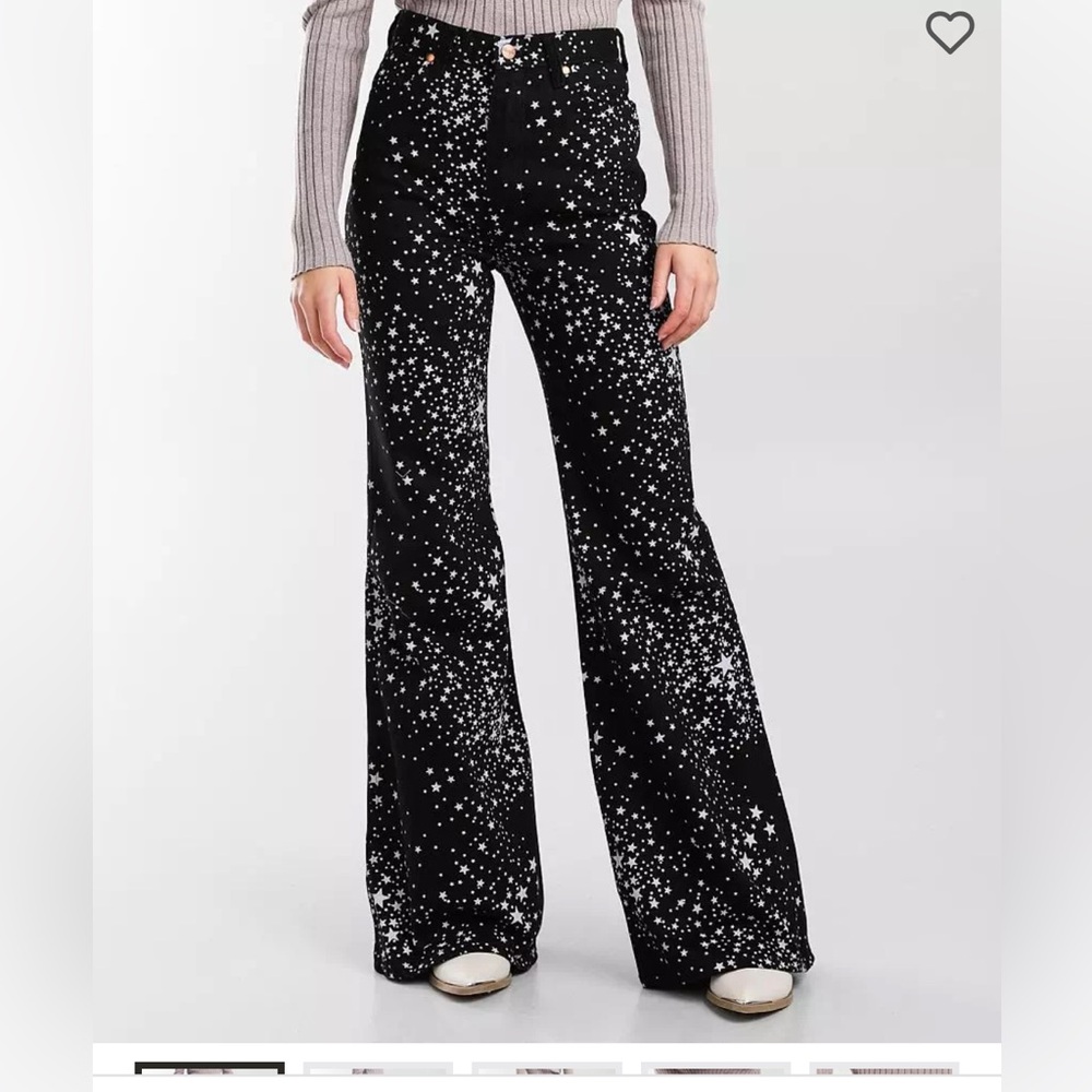 Wrangler Wanderer high rise flare Star Struck black and starry print jeans